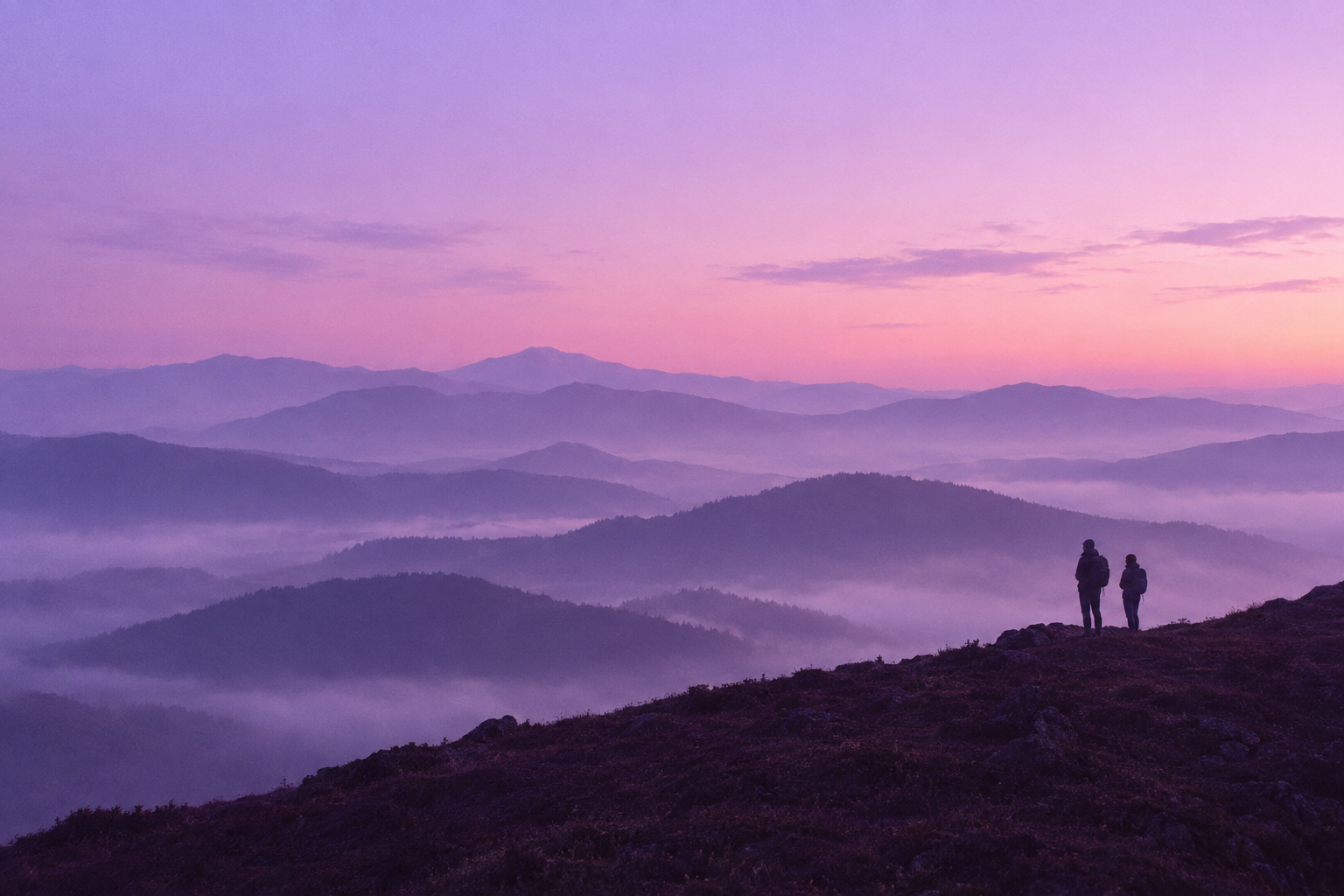 Dämmerungslandschaft mit zwei Silhouetten – Führung shift